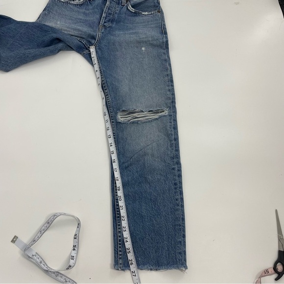 RE/DONE high rise ripped stovepipe designer jeans 25 Button Fly in The Wash - Picture 6 of 15